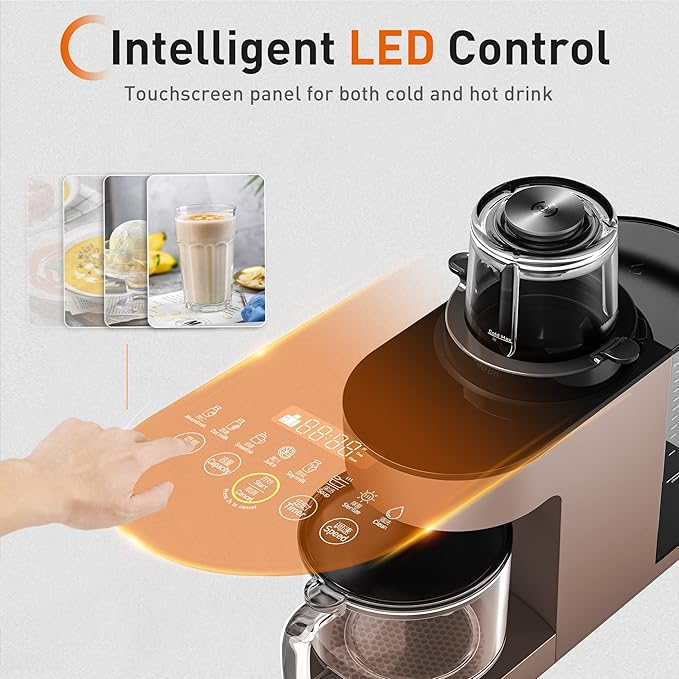 JOYOUNG Blender Fully Automatic Soy Milk Maker Glass Blender Cold and Hot with 8 Presets Self-cleaning Soup Maker Almond Milk Oat Milk Shakes and Smoothies Soy Milk. (Brown)