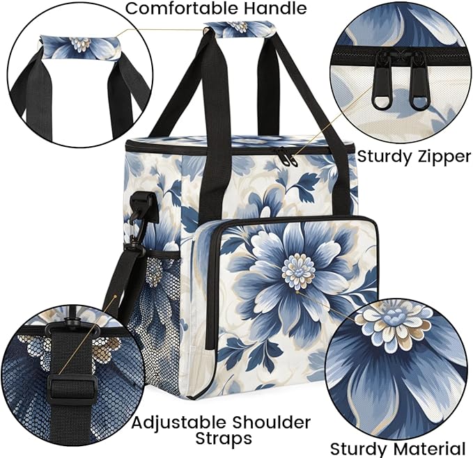 Flower Floral Design Coffee Maker Travel Bag for Keurig K-Mini/K-Mini Plus Insulated Waterproof Tote with Pockets for K-Cup Portable Single-Serve Brewer Case