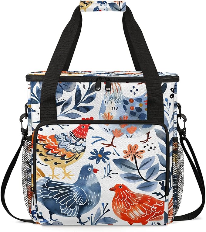Cute Chicken Coffee Maker Carring Bag Large Insulated Storage Organizer Case Tote Bags with Shoulder Strap for Travel Work Picnic