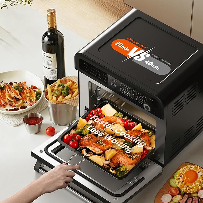 18QT Air Fryer Toaster Oven Combo12-in-1 Large Convection Airfryer Oven with 70–450℉ Temperature Control &amp 60-Minute TimerRoast &amp Broil Fits 8-10″ PizzaStainless Steel (Black)