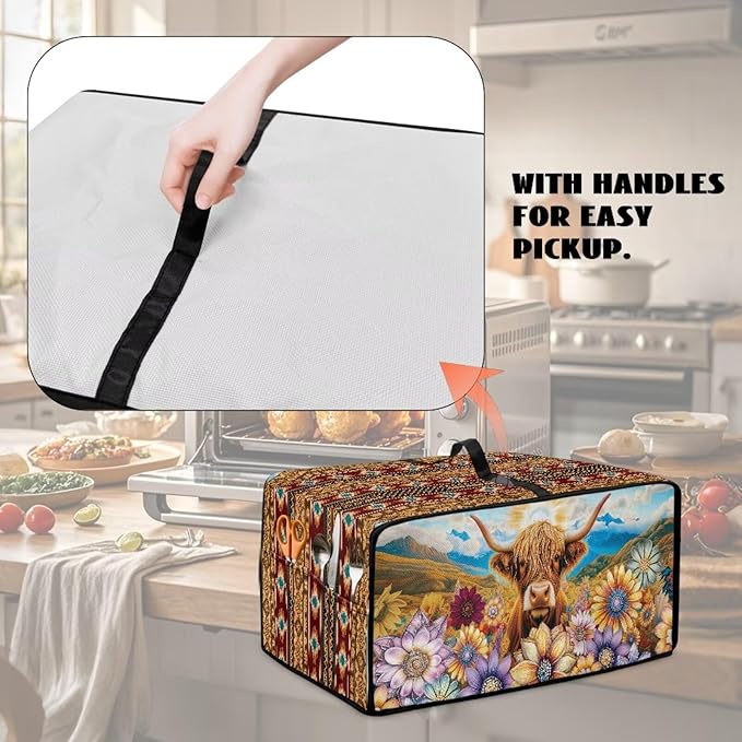 Doojoayie Highland Cow Toaster Cover 8 Slice Kitchen Appliance Covers 22.5x18.5x 13 Small Appliance Dust Protector with Top Handle Easy to Storange