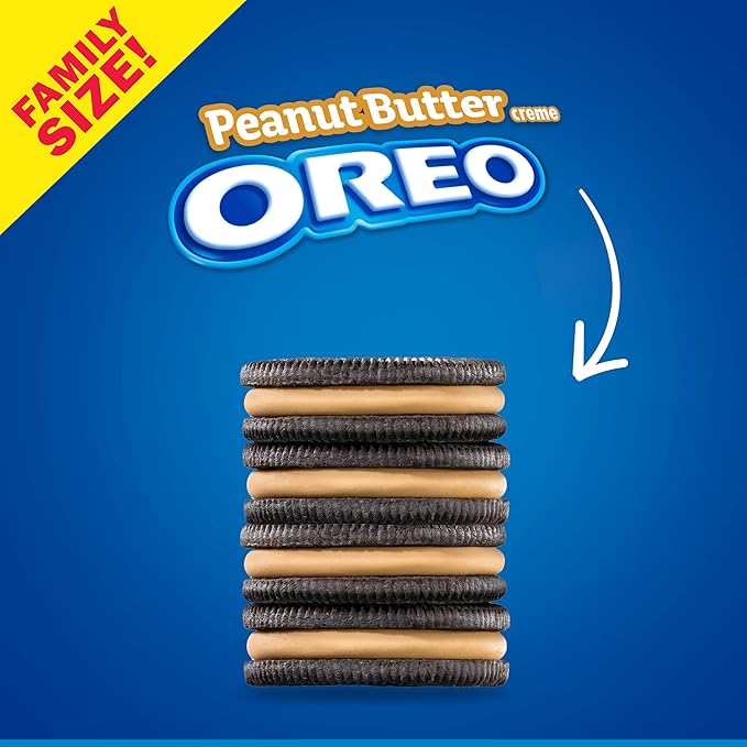 OREO Peanut Butter Creme Chocolate Sandwich Cookies Family Size 17 oz (Pack of 3)