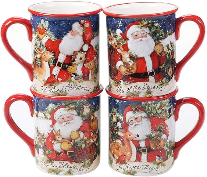 Magic of Christmas 16pc Ceramic Dinnerware Set – Santa and Woodland Animals Holiday Plates Bowls &amp Mugs Dishwasher &amp Microwave Safe Festive Christmas Tableware