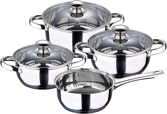 San Ignacio 7-Piece Cookware Set in Stainless Steel + Set of 3 Frying Pans 16/20/24 cm