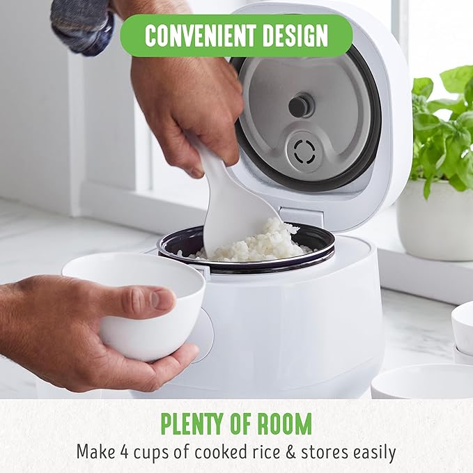 GreenLife Digital Rice &amp Beans Cooker 2-Cups Uncooked/4-Cups Cooked Removable Nonstick Ceramic PFAS-Free Pot One-Touch Presets Oats Quinoa Brown Rice Auto Keep Warm Fuzzy Logic Tech 1.5 Q