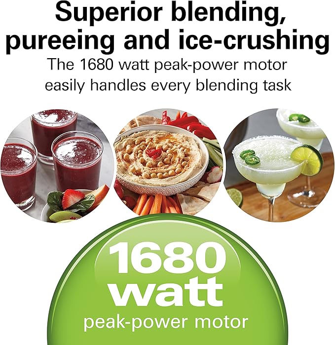 Hamilton Beach PowerMax Professional-Performance Blender for Shakes and Smoothies Puree and Ice Crush 48oz BPA-Free Glass Jar 1680 Peak Watts Stainless Steel Blades Gray (58600J)