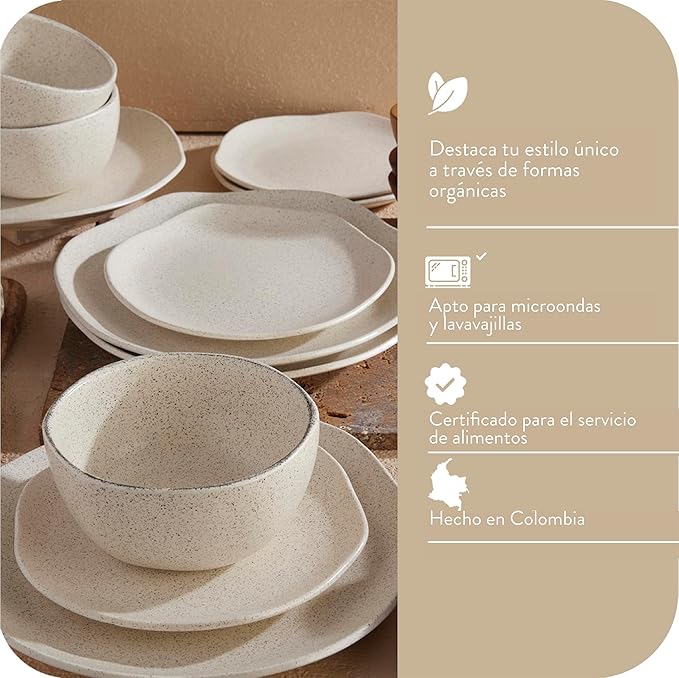 Corona Dinnerware Set 12– piece Plates and Bowls Set Ceramic Sets for 4 Microwave and Dishwasher Safe Orion Reactive Glaze
