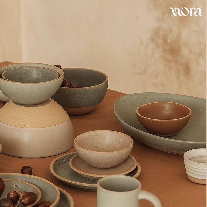 MORA Small Bowls Set of 4 16oz Ceramic Pottery Dessert Bowls - Microwave Oven and Dishwasher Safe - Terracotta