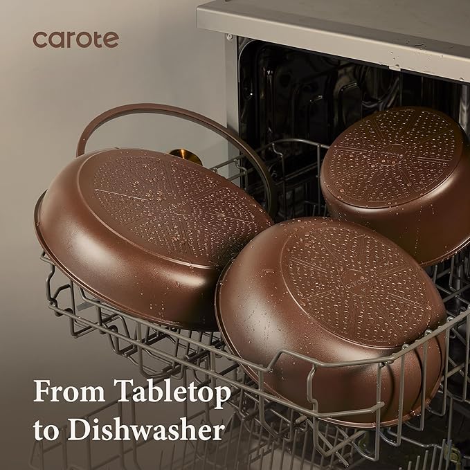 CAROTE 21pcs Pots and Pans Set Nonstick Cookware Set Detachable Handle Induction Kitchen Cookware Sets Non Stick with Removable Handle RV Cookware Set Oven Safe Brown