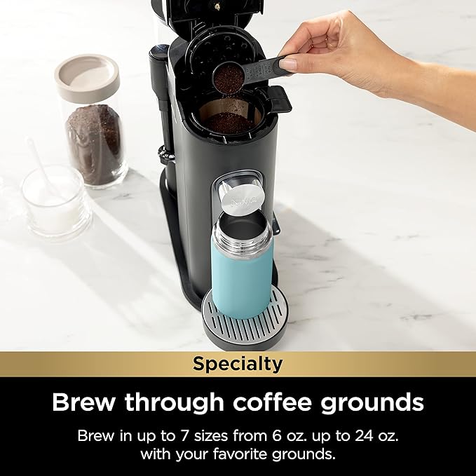 Ninja PB051 Pods &amp Grounds Specialty Single-Serve Coffee Maker Compatible with K-Cups Built-In Milk Frother 6-oz. Cup to 24-oz. Travel Mug Sizes Black (Renewed)