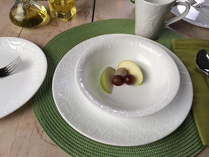 Corelle Dinnerware Set (4pc Set Bella Faenza)-Set for 4 | Includes 4 x Dinner Plates | 80% Recycled Glass | 3 X More Durable Half the Space &amp Weight of Traditional Ceramic