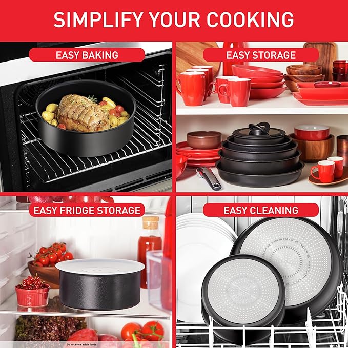 Tefal Ingenio Unlimited ON 3 piece Non-Stick Induction Pan Set 24 &amp 28 cm Frying Pans 1 Removable Handle Easy Cleaning Heat Indicator Black L3959143