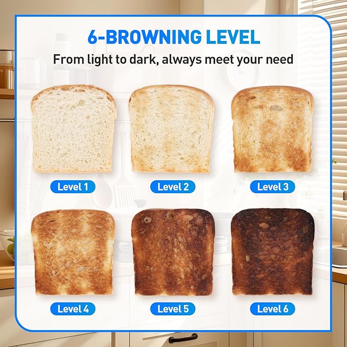 2 Slice Automatic Toaster Touch Screen Smart Toaster with Digital Timer 6 Bread Types 6 Browning Levels Reheat/Defrost +10s Extend Custom Memory Settings for Home RV Office