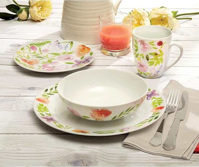 Safdie &amp Co. AM02685 Pink Watercolour Dinner Set White