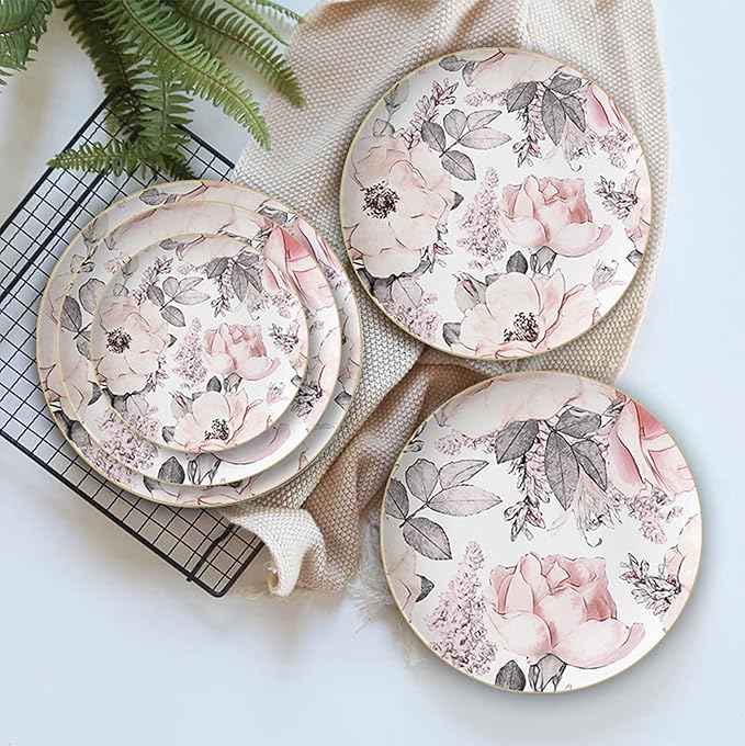 Romantic countryside Bone China Dinnerware Sets Service for 6Delicate afternoon tea Dinnerware SetSteak Dinner Plates Dish Set Includes coffee cup