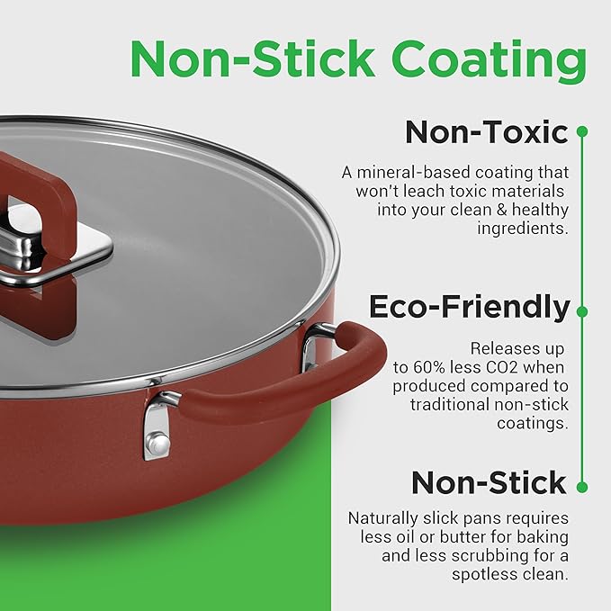 NutriChef 17pcs Brown Stackable Pots and Pans Set Nonstick Induction Cookware Space Saving Cookware Easy Clean Ideal For RV and Camper Includes a Foldable Steamer Basket and Cooking Utensils
