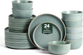 Earth &amp Clay Amber 24-Piece Dinnerware Set Stoneware Dishwasher and Microwave Safe Plates and Bowls Set Dish Set for 8 Green