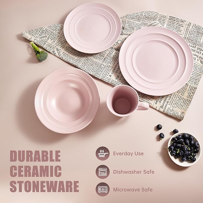 Modern Ceramic Dinnerware Set 4-Piece Mug Bowl and Dinner Plates (Mauve)