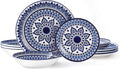 Bestone Ceramic 12-Pieces Dinnerware Sets Ceramic Dish Plates and Bowls Sets Dishes Set for 4 Dinner Salad Dessert Plates and Cereal Bowls Set GiftVintage Blue