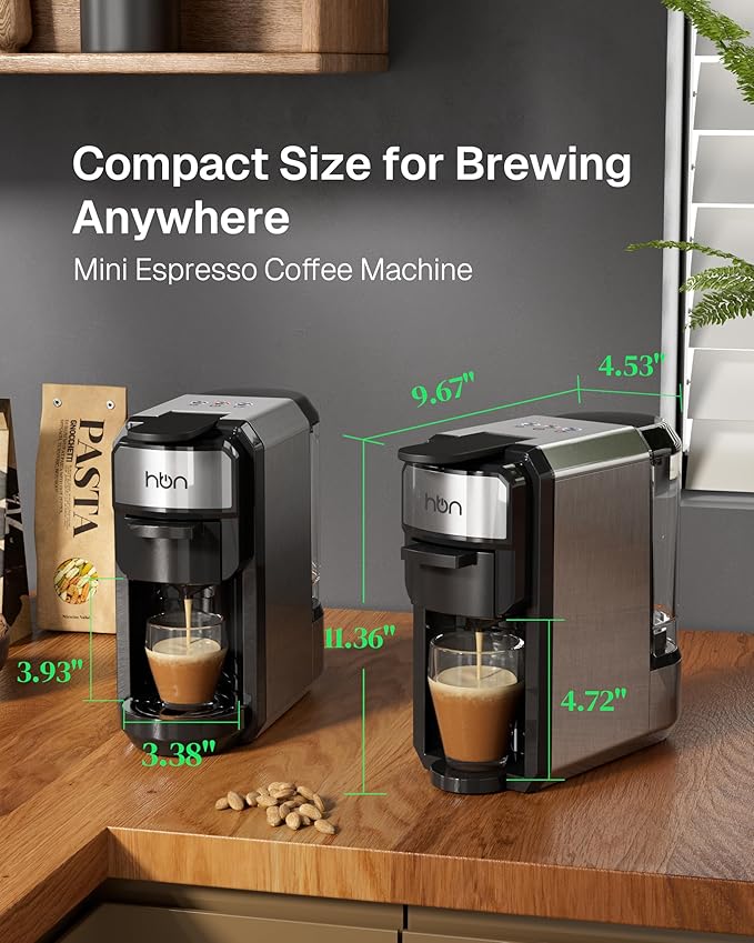 HBN 3-in-1 for Nespresso Capsule &amp K-Cup Pods &amp Ground Coffee Multi Coffee Maker Single Serve 19Bar Programmable One-Touch Brewing Espresso Machine 20oz Removable Water Tank 1450W Fast Heat