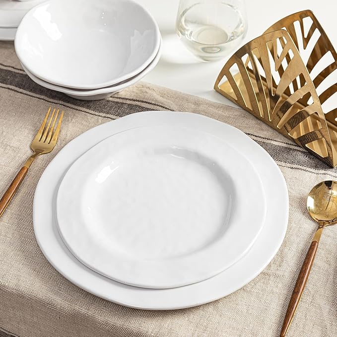 LEHAHA Basic White Melamine Dinnerware Sets 18 Piece melamine dishes set Service for 6 Plates and Bowls Sets Great for Indoor and Outdoor Use Dishwasher safe…