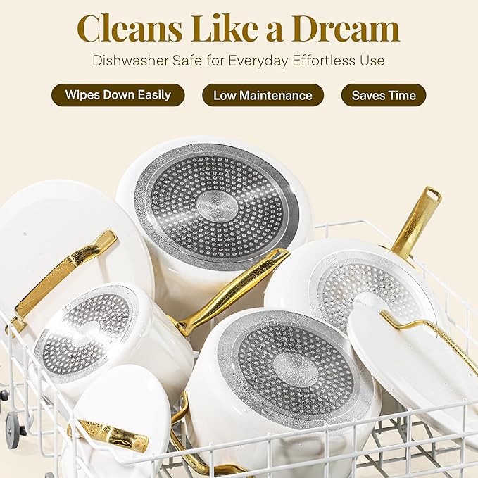 Gotham Steel Modern 11 Pc Ceramic Cookware Set Elegantly Designed Pots and Pans Set Non Stick with Steamer Induction Bottom Premium Stay Cool Handles Non Toxic PFOA Free Oven &amp Dishwasher Saf