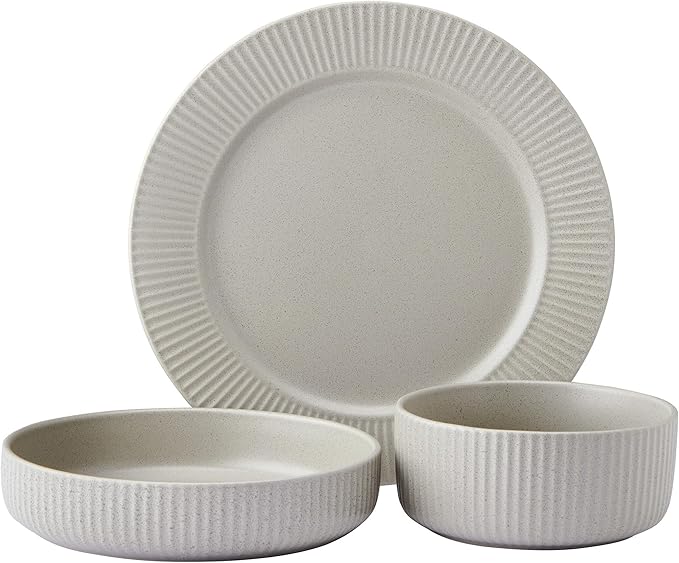 Pfaltzgraff Tranquility 12 Piece Plates Bowls Dinnerware Set Service for 4 Cream