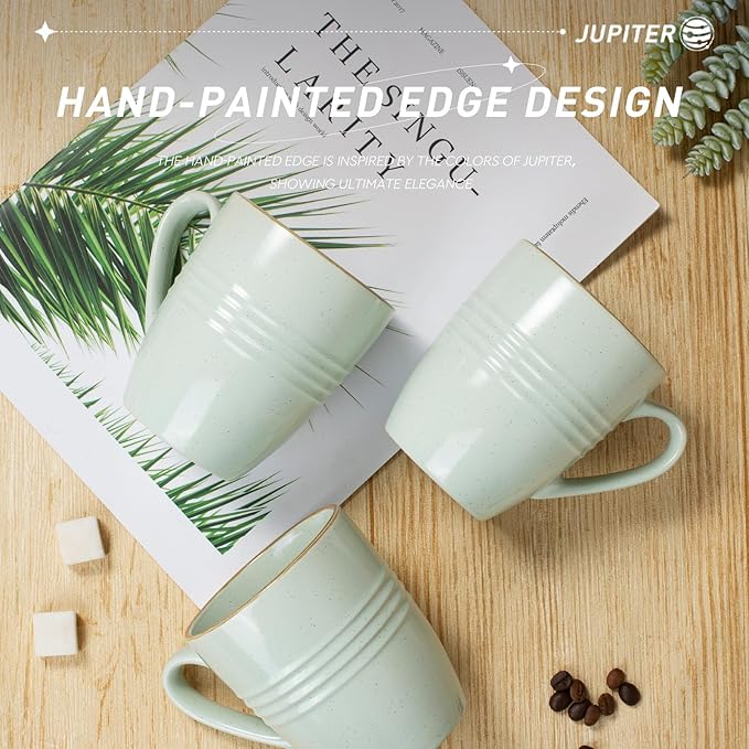Famiware Jupiter Plates and Bowls Set with Coffee Mugs Set 16 Pieces Dinnerware Sets Light Green