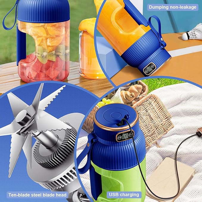 Portable Blender Large Capacity Portable Juicer Blender 10 Blades Electric Personal Blenders with Anti-slip Handle Juicer Cup with Digital Display Blender for Kitchen Travel Sport Portable Juicer Per