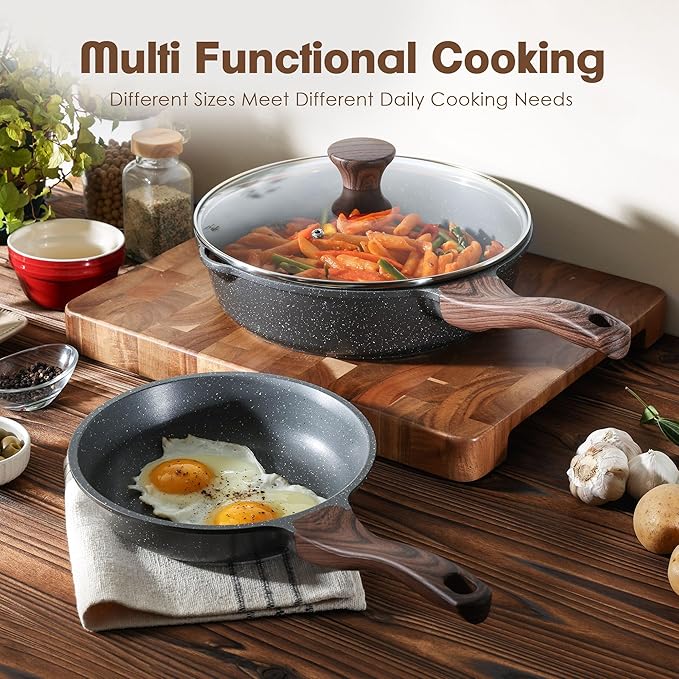 SENSARTE Nonstick Frying Pan Skillets Swiss Granite Coating Omelette Pans Healthy Cookware Chef's Pan Free of Intentionally Added PFOA (8 Inch Frying Pan and 3.5QT Saute Pan)