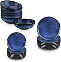 Vicrays 18-Piece Kitchen Dinnerware Set Ceramic Flat Dinner Plates Salad Plates Bowls Set Microwave Oven and Dishwasher Safe Scratch Resistant Suitable for Home Party Restaurant (Blue)