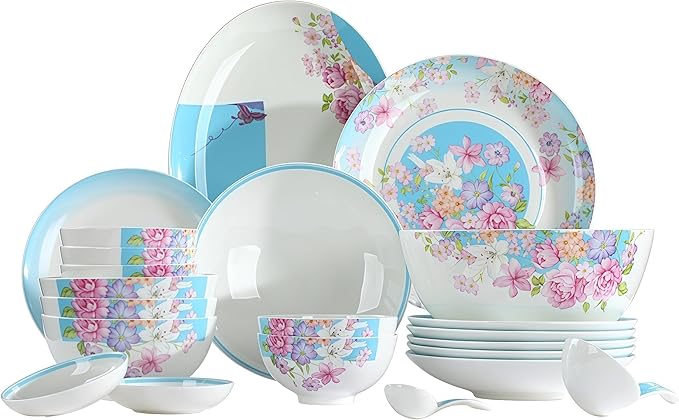 40 Pcs Fine Bone China Dinnerware Set Porcelain &amp Ceramic Dinnerware Sets Bone Stoneware &amp Ceramic Cookware Tableware Set Includes Dinner Plates|Spoons|Pasta Bowls|Soup Pot|Chopsticks