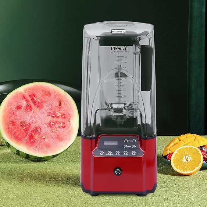 Soundproof Smoothie Blender Electric Smoothie Maker Fruit Juicer Ice Crusher Soundproof Heavy Duty Smoothies Blender with Soundproofs Cover 1.8L 2600W Black (2.2L 2200W Time Payment)