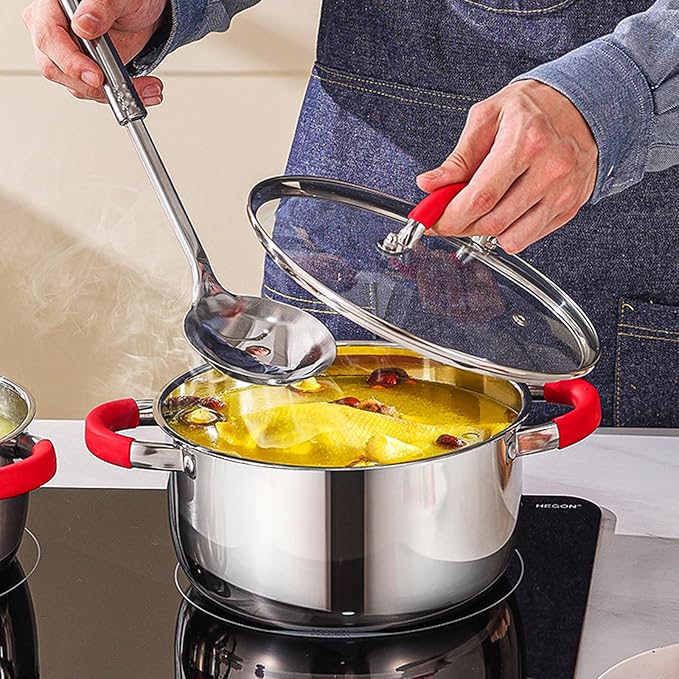 Kitchenware Pots &amp Pans Set Includes Milk Pot Frying Pan Stockpot Steamer And Spatula Set 16 Piece Stainless Steel Kitchen Cookware Cooking Set with Silicone-wrapped Handles for All Cooktops