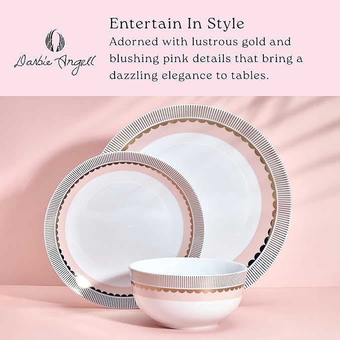 Golden Charm Metallic 12 Piece Dinnerware Set Service for 4 Blush