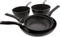 Set of 3 Frying Pans 20 24 28 mm + 2 Saucepans 18.3 cm Stone Style Exterior Black