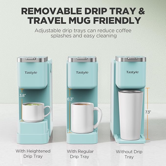 Single Serve Coffee Maker with Built-in Detachable Milk Frother Iced and Hot Coffee Machine for K Cup &amp Grounds 40oz Removable Water Reservoir 6 Cup Sizes Fits 7.3 Travel Mug Teal