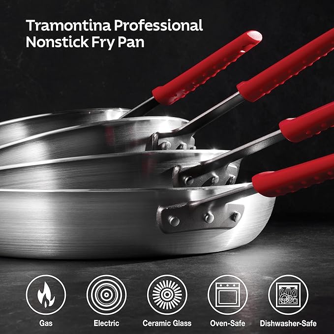 Tramontina Professional 8-Inch Non Stick Small Frying Pan Heavy-Gauge Aluminum Skillet with Reinforced Nonstick Coating Red Handle Dishwasher and Oven Safe