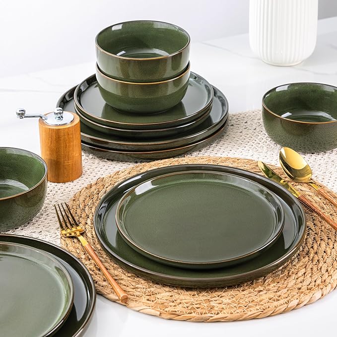 AmorArc Stoneware Dinnerware SetsRound Reactive Glaze Ceramic Plates and Bowls SetHighly Scrath Resistant | Dishwasher &amp Microwave Safe DishesService for 6 (18pc)