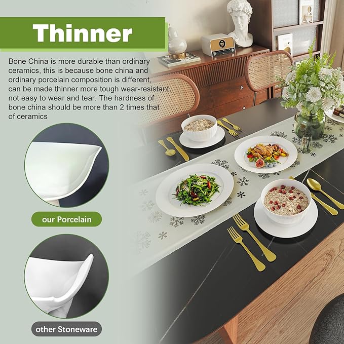 Yoshy 12-Piece White Bone China Dinnerware with Lightweight Durable Chip Resistant Design Service for 4 (12 Piece - Service for 4 Streamsong)