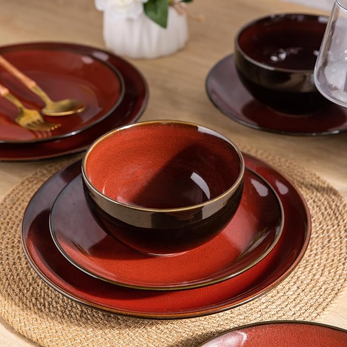 LERATIO Ceramic Dinnerware Sets for 8with pasta bowlsHandmade Reactive Glaze Dishes SetChip Resistant and Scratch Resistant | Oven&ampDishwasher &amp Microwave Safe-Blue(30PCS)