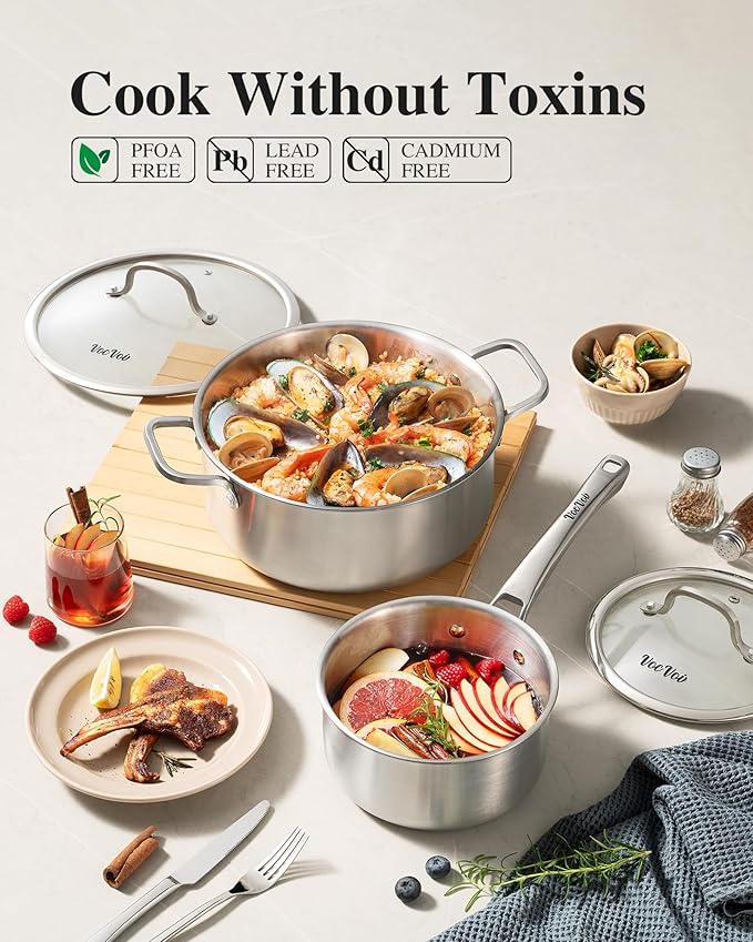 Stainless Steel Cookware SetTir-Ply Pots and Pans Set13 Pcs Stainless Steel Induction Kitchen Cookware SetsPFOA Free Frying Pans Butter warmerSaute Pan &amp Stock PotCompatible with All Cookto