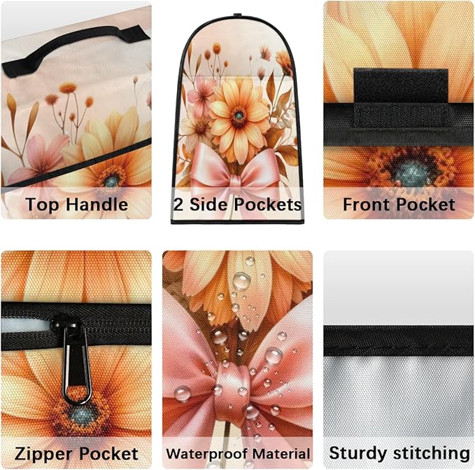 Kitchen Aid Mixer Cover Flower Floral Bow Stand Mixer Cover Compatible with 6-8 Quarts Stand Mixers Dust Covers with Zipper Pocket Foldable Washable Kitchen Aid Organizer Bag
