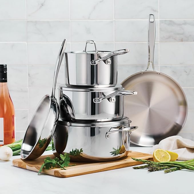 Tramontina Signature Tri-Ply Clad Stainless Steel 8-Piece Cookware Set with Lids Pots and Pans Kitchen Set Induction-Ready Dishwasher-Safe NSF-Certified Made in Brazil