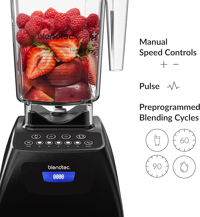 Blendtec Classic 575 Blender - WildSide+ Jar and Spoonula Spatula BUNDLE - Professional-Grade Power - Self-Cleaning - 4 Pre-programmed Cycles - 5-Speeds - Black