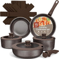 Bakken- Swiss Kitchen Cookware Set - Nonstick Granite Coating Pots and Pans with Handles and Tempered Glass Lids PFOA PFOS PTFE Free Ceramic Max Temperature (Up To 500° F) Set of 15 - Dark Gray