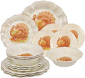 UPware 16 Piece Glitter Turkey Melamine Dinnerware Sets Outdoor Dishes Set Plates and Bowls Sets Autumn Thanksgiving Decorations Service for 4 Orange