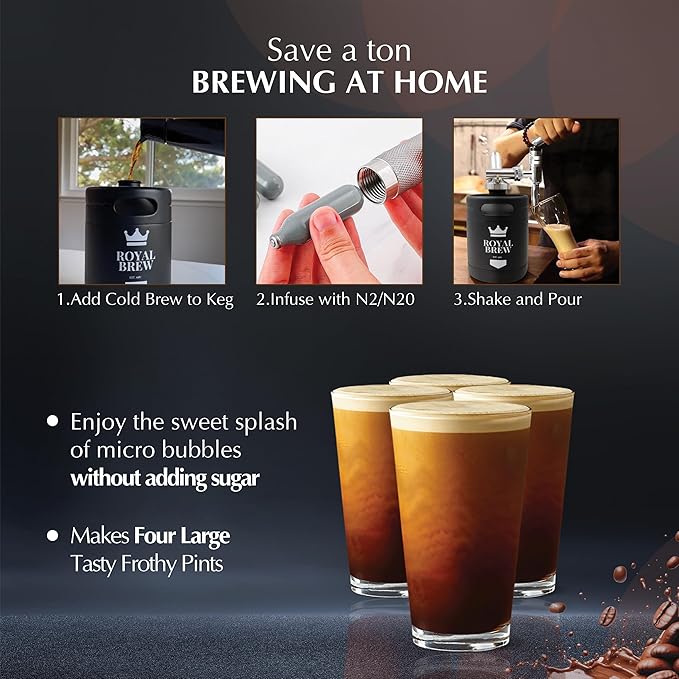 The Original Royal Brew Nitro Cold Brew Coffee Maker - Gift for Coffee Lovers -64 oz + 128 oz Extra Large Home Keg Nitrogen Gas System Coffee Dispenser Kit