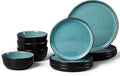 LIANYU Ceramic Dinnerware Sets for 4 12 Piece Porcelain Stoneware Plates and Bowls Scratch Resistant Round Kitchen Dishes Set Dishwasher and Microwave Safe Dinning Ware Set Pastel Turquoise