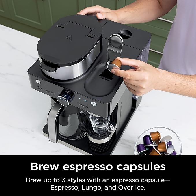 Ninja Espresso &amp Coffee Maker &amp Barista System 3 Espresso Brew Styles Single-Serve Coffee &amp Nespresso Capsule Compatible Built-in Frother Espresso Cappuccino &amp Latte Maker Black